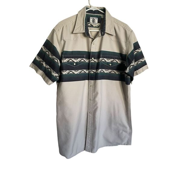 Corral West Ranch 1990s Wear Mens Beige Aztec Button-Up Short Sleeve Shirt Size - Picture 9 of 16